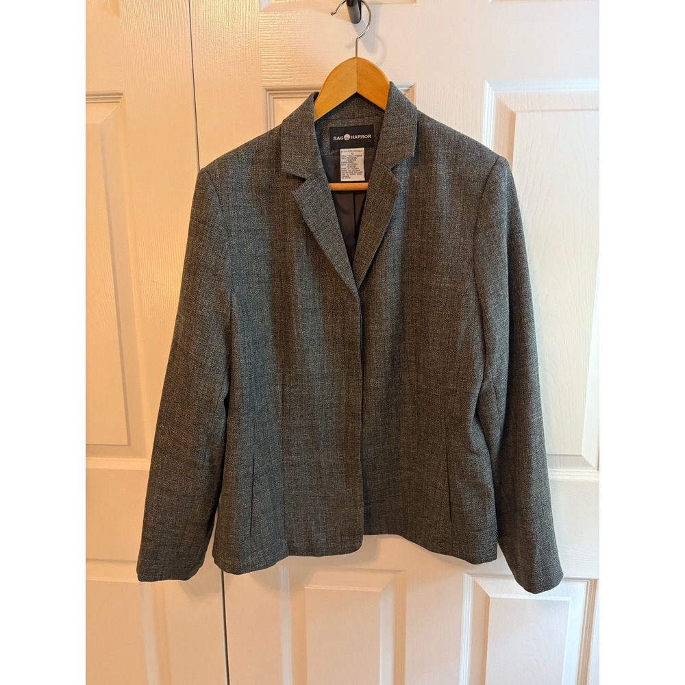 Sag Harbor Womens Gray Pant Suit Set Blazer Size 12 Pants Size 10 Professional